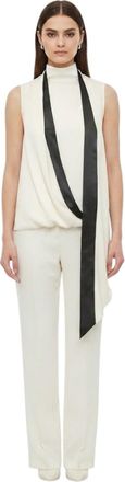 Alberta Ferretti White Solid Round Neck Top
