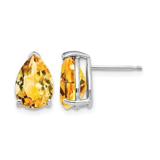 Diamond2Deal 14k White Gold 10x7mm Pear Citrine Earrings
