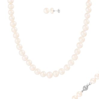Splendid Pearls Beautiful 2 Piece 8-9mm Freshwater Pearl Set, Sterling Silver