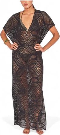 Beliza Lange Gehaakte Kaftan - Dames - Maxi kleedjes - Zwart - L - Kleedjes