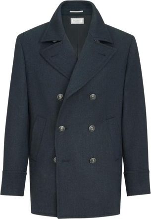 Brunello Cucinelli Dubbele Rij Wol-Kasjmier Jas - Heren - Mantel - Blauw - 2XL - Wol - Jassen