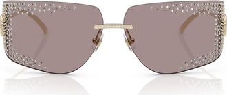 Jimmy Choo London 78mm Oversize Pillow Sunglasses in Pale Gold /Light Purple Brown at Nordstrom