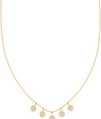 Ariana Rabbani Five Dangle Diamond Disc Necklace Yellow Gold