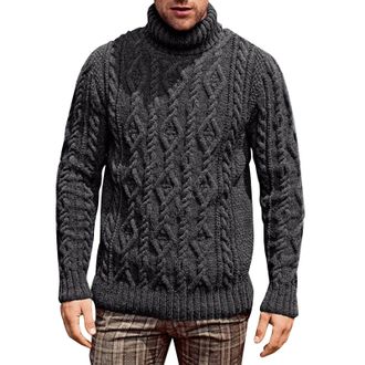 Generic Mens Cotton Fisherman Cable Turtle Neck Jumper Mens Turtleneck Sweater Chunky Knit High Roll Neck Sweater Slim Fit Winter Turtleneck Sweater Long Slee