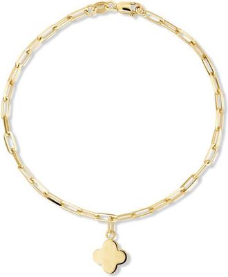 Devata Clover Charm with Paperclip Chain Bracelet in 14K Gold, 7.5 in Yellow Gold at Nordstrom