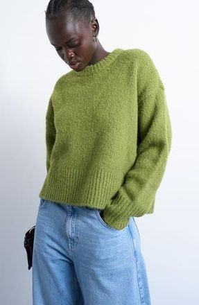 Topshop Fluffy Crewneck Sweater in Medium Green at Nordstrom Rack, Size Small