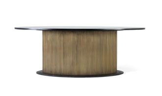 Giner&Colomer Mesa de comedor con tapa de madera de mango y base dorada 220 cm