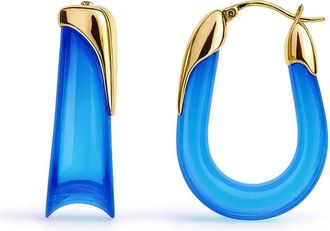 Gold & Honey Womens Sculpted U Lucite Birthstone Hoop Earrings In September - Sapphire