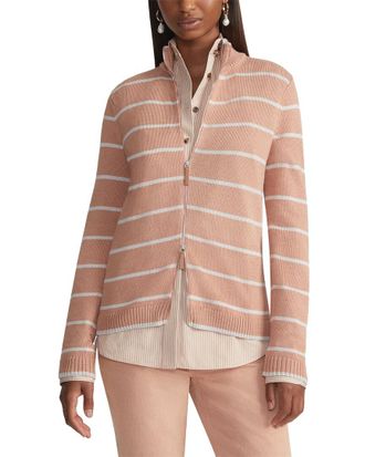 Lafayette 148 New York Plus Stripe Fitted Silk-Blend Bomber Sweater