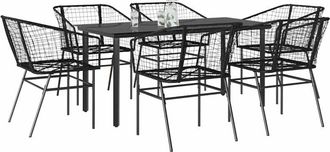 vidaXL Juego De Comedor Jard&iacute;n 7 Piezas Rat&aacute;n Sint&eacute;tico Negro Vidaxl