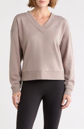DKNY Metallic Logo V-Neck French Terry Sweatshirt in Mushroom at Nordstrom Rack, Size X-Small