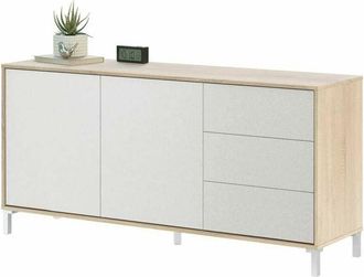 HOGAR 24 Hogar24 - Aparador con 2 puertas y 3 cajones, Color Roble Canadian y Blanco Artik