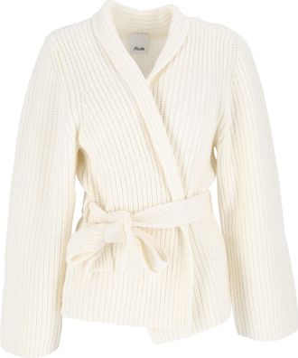 Allude Grey Ribbed Knit Wrap Belted Cardigan