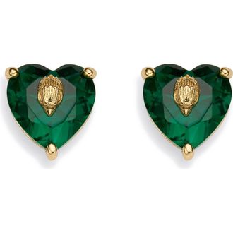 Kurt Geiger Crystal Heart Stud Earrings in Gold/Green at Nordstrom