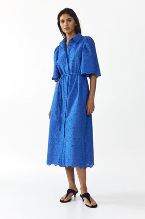 H&M Eyelet-embroidered cotton shirt dress in Bright Blue at Nordstrom, Size Medium