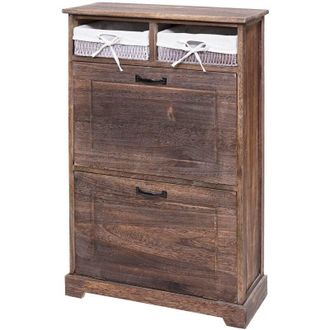 Hhg [nunca Usado] Zapatero Volquete Hhg-670, Mueble Zapatero Zapatero, Madera Maciza Shabby Look Cesta Caj&oacute;n 100x60x24cm, Marr&oacute;n