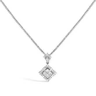 House of Brilliance 10K White Gold Princess Cut Diamond Geometric Pendant Necklace at Nordstrom