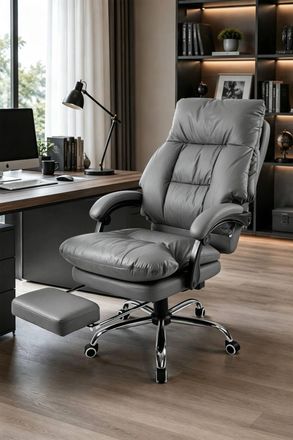 Living and Home Reclining Office Chair with Footrest, Adjustable Height & Armrests in Grey