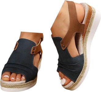 Generic Wedge Sandals For Women UK Orthopedic Ankle Strap Arch Support Open Toe Shoes Mid Heel Espadrilles Non-Slip Summer Casual Beach Daily jogging walking 