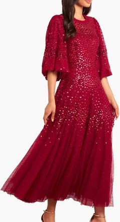 Needle & Thread Scallop Sequin Round Neck Maxi Dress in Red at Nordstrom, Size 12