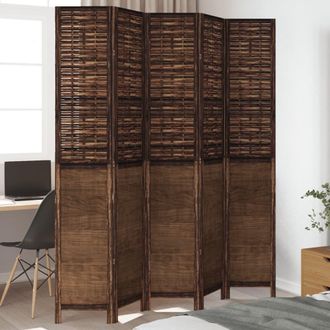 vidaXL Vidaxl - Biombo Separador De 5 Paneles Madera Paulownia Marr&oacute;n Oscuro