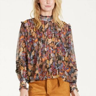 Dear John Denim Everleigh Pleated Floral Long Sleeve Blouse In Province Black