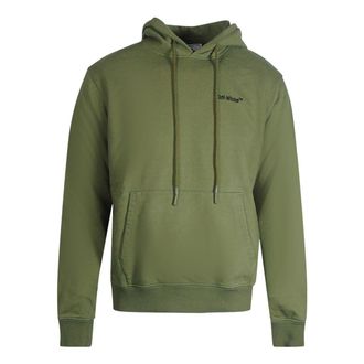 Off-white Mens Helvetica Logo Slim Fit Green Hoodie Cotton - Size X-Small