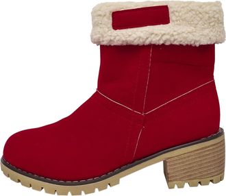 Generic Womens Sherpa-Lined Ankle Boots, Square Heel Platform, Winter Short Boots in Black, Red, Green, Brown, Grey with Fleece Collar