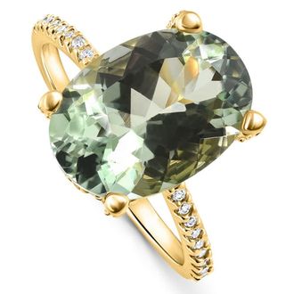 Pompeii3 5 3/4Ct Oval Green Amethyst Diamond Side Halo Ring 14k Yellow Gold Lab Grown