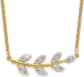 Diamond2Deal 14K Yellow Gold 0.40 Ct Lab Grown Diamond Branch with Leaves Necklace 18 Clarity VS, Color G-H