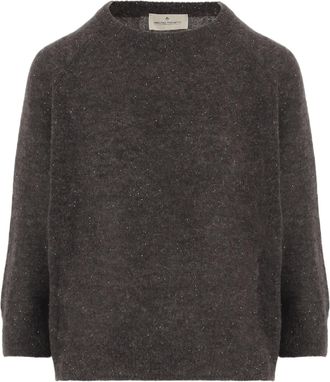 Bruno Manetti Dark Brown Alpaca and Wool Sweater with Crew Neck