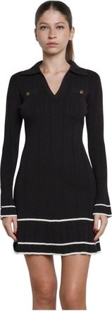 Twinset Kleedjes, Dames, Bruin, S, Geribbelde Korte Jurk met Contrasterende Bies