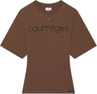 Courr&egrave;ges T-shirt met logoprint - Dames - T-shirts - Bruin - L - Katoen - Tops