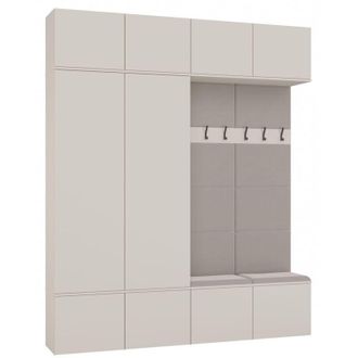 Topeshop HAGA - Set per ingresso con 2 armadi + 2 appendiabiti a 6 ganci + panca 200x35x238 cm - beige cashmere