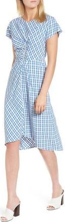 Lewit Ruched Check Midi Dress in Blue Sodalite Kasie Check at Nordstrom Rack, Size 10