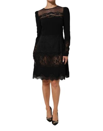Dolce & Gabbana Black Floral Lace Trim Sheath A-line Womens Dress