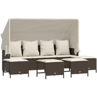vidaXL Vidaxl - Set Comedor De Jard&iacute;n 5 Piezas Y Cojines Rat&aacute;n Sint&eacute;tico Marr&oacute;n