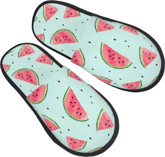 Generic Slippers Watermelon Bright Teal Dot Furry Plush Slippers Warm Cotton Slipper For Indoor Holiday Women L