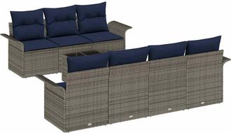 vidaXL Conjunto De Sof&aacute; De Jard&iacute;n 8 Uds. Gris Y Marino Rat&aacute;n Sint&eacute;tico Vidaxl