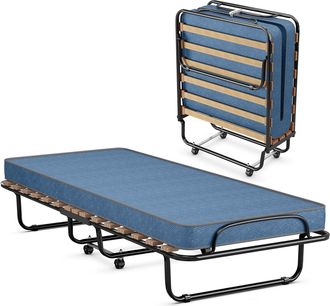 Costway Cama Plegable Con Colch&oacute;n 80 X190cm, Cama Supletoria Plegable Con Ruedas, Colch&oacute;n En Memory Foam, Estructura Resistente Y 4 Ruedas Giratorias, Cama In