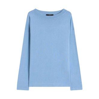 Max Mara Trui van zijde en katoen - Dames - Ronde hals truien - Blauw - XL - Katoen - Truien & Vesten