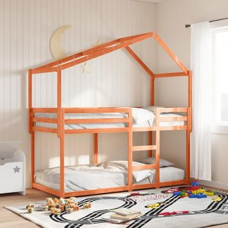 vidaXL Vidaxl - Cama Litera Con Techo Madera Maciza Pino Marr&oacute;n Cera 90x190 Cm