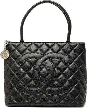 Chanel Black Grained Calfskin Handbag Tote Bag (Pre-Owned)