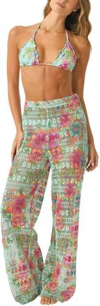 PQ Swim Meg Embroidered High Waist Cover-Up Pants in Solana at Nordstrom, Size X-Small