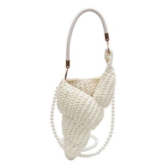 Generic Handwoven Seashell Tote Bag with Pearl Chain Crochet Conch Crossbody Bag (Beige)