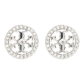 Tory Burch Accessoires, Dames, Grijs, ONE Size, Miller Pavé Stud Oorbel