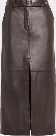 Co Double-Slit Leather Midi Pencil Skirt