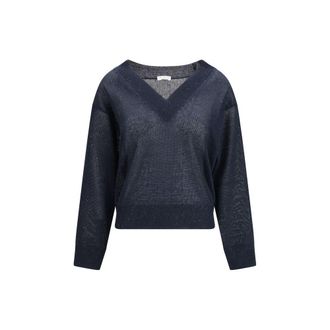Brunello Cucinelli Blue Linen Womens Sweatshirt