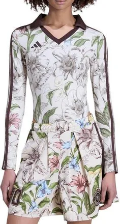 adidas x FARM Rio Floral Long Sleeve Bodysuit in Ecru/Brown/Multicolor at Nordstrom Rack, Size Medium