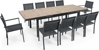 Oviala Mesa de jard&iacute;n con 8 sillas y 2 sillones de aluminio y cer&aacute;mica